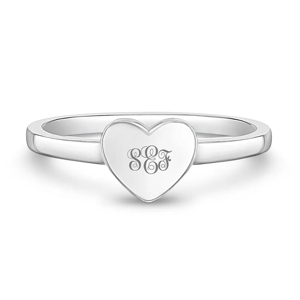 Polished Monogram Heart Size 2-5 Baby / Toddler / Kids Ring Engravable - Sterling Silver