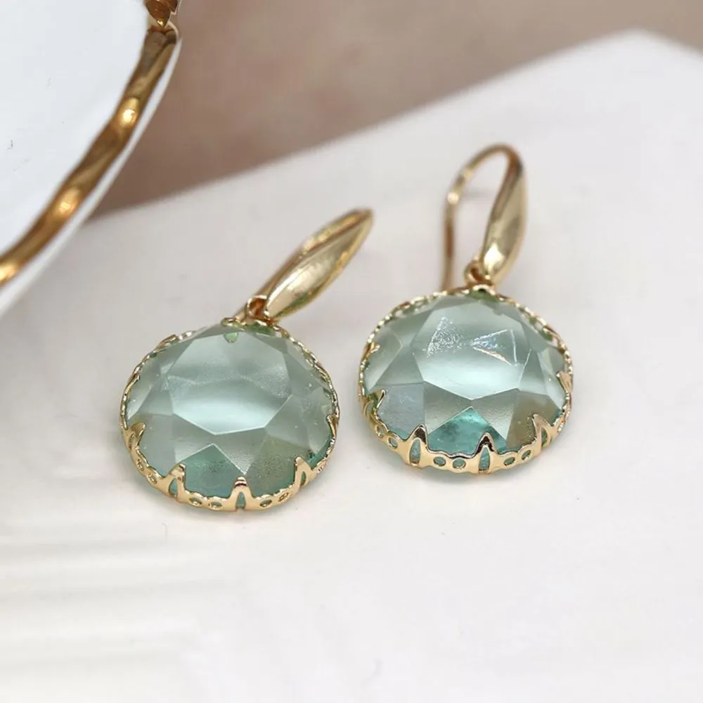 POM Decorative Gold Set Pale Aqua Crystal Earrings