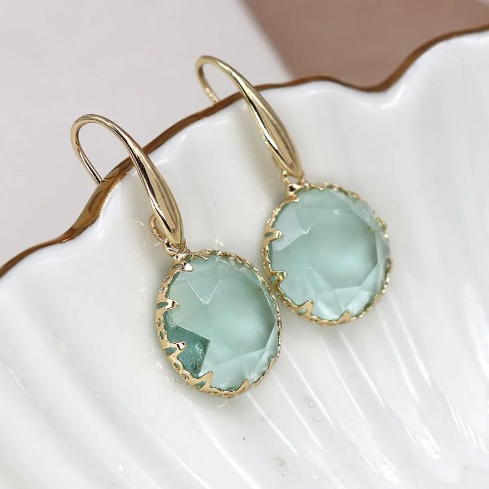 POM Decorative Gold Set Pale Aqua Crystal Earrings