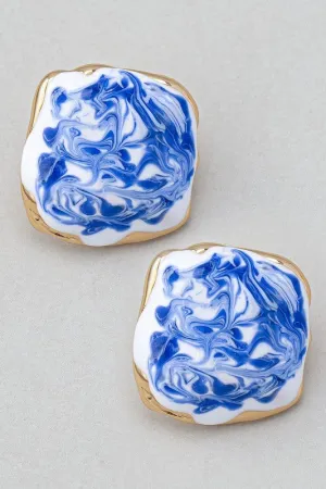 Porcelain Blue and White Square Earrings