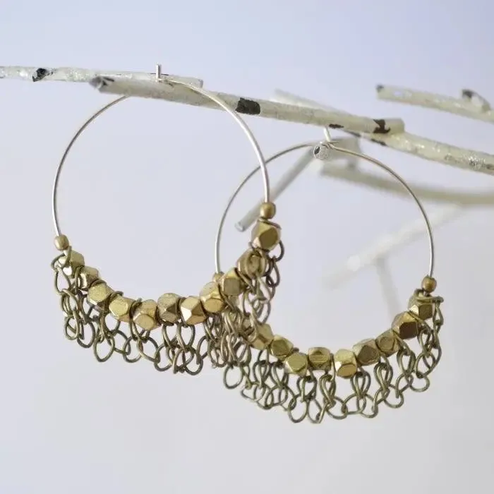 Pyrite Hoop with Jumbled Chains Earrings