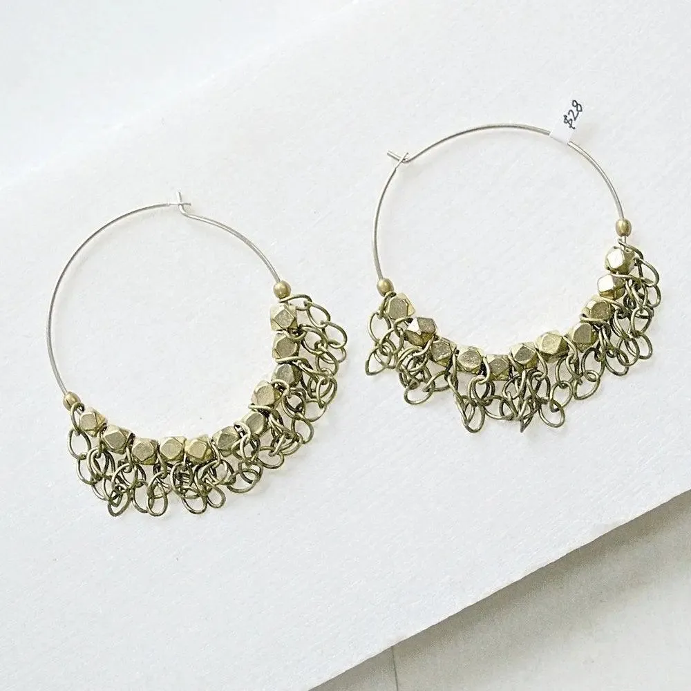 Pyrite Hoop with Jumbled Chains Earrings