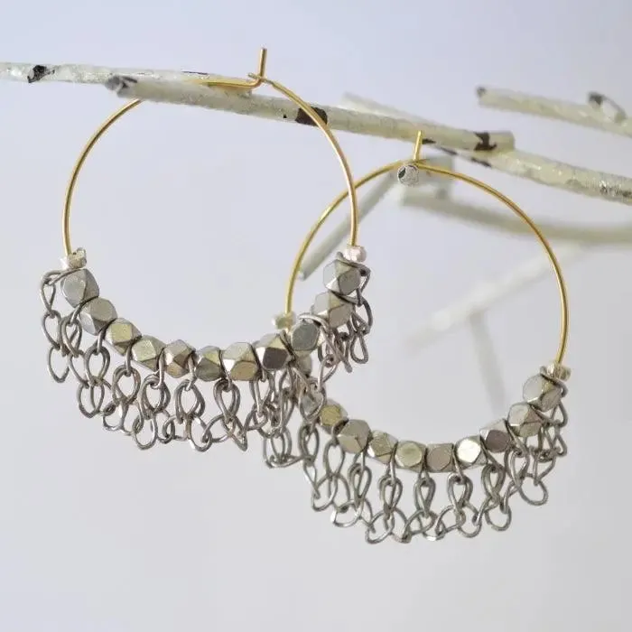 Pyrite Hoop with Jumbled Chains Earrings