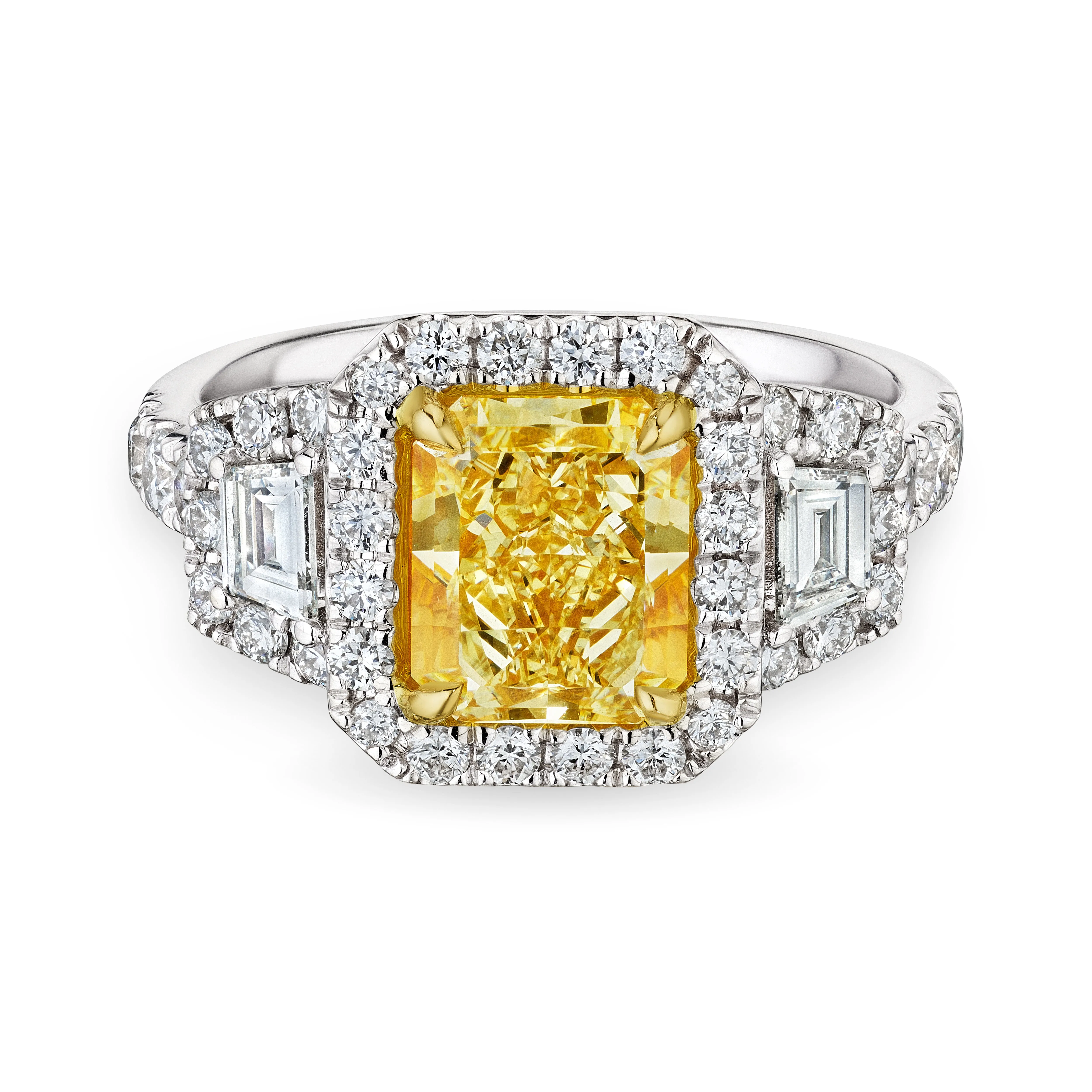 Radiant Cut Fancy Light Yellow Diamond Ring with Halo, 2 CT