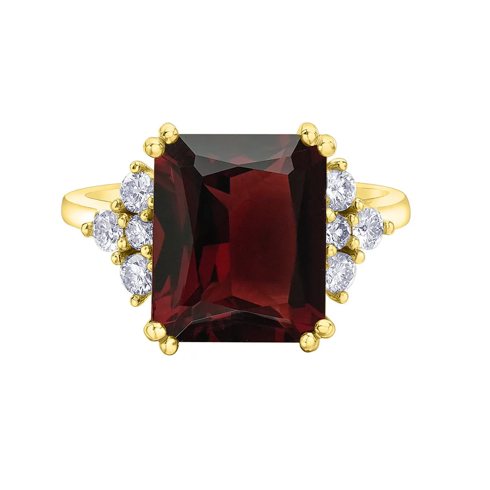 Radiant Cut Garnet Ring with Canadian Diamonds