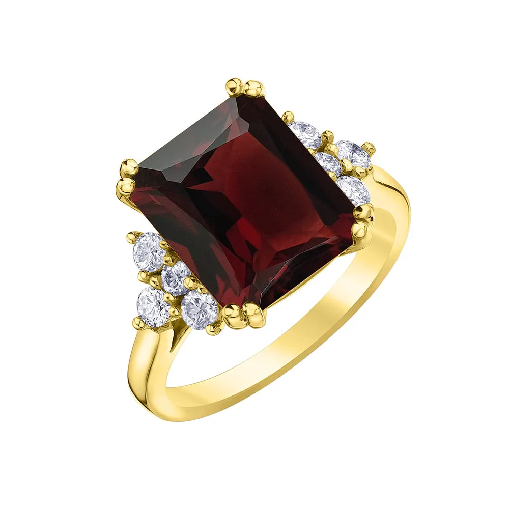 Radiant Cut Garnet Ring with Canadian Diamonds