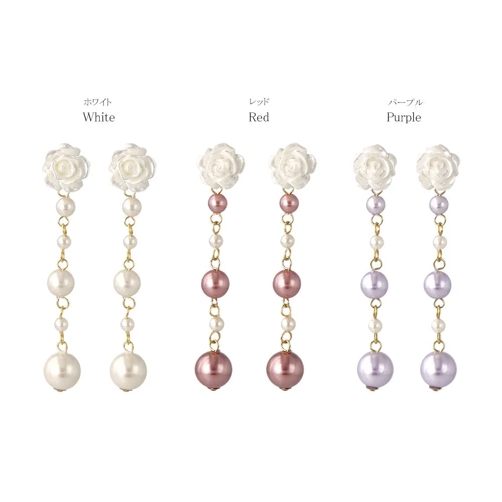 Rose and Gradient Pearl Drop Plastic Earrings