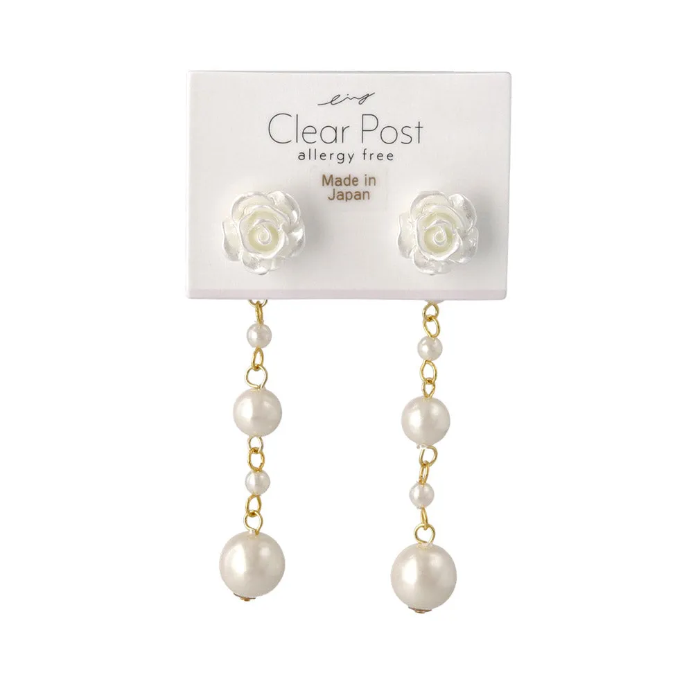 Rose and Gradient Pearl Drop Plastic Earrings