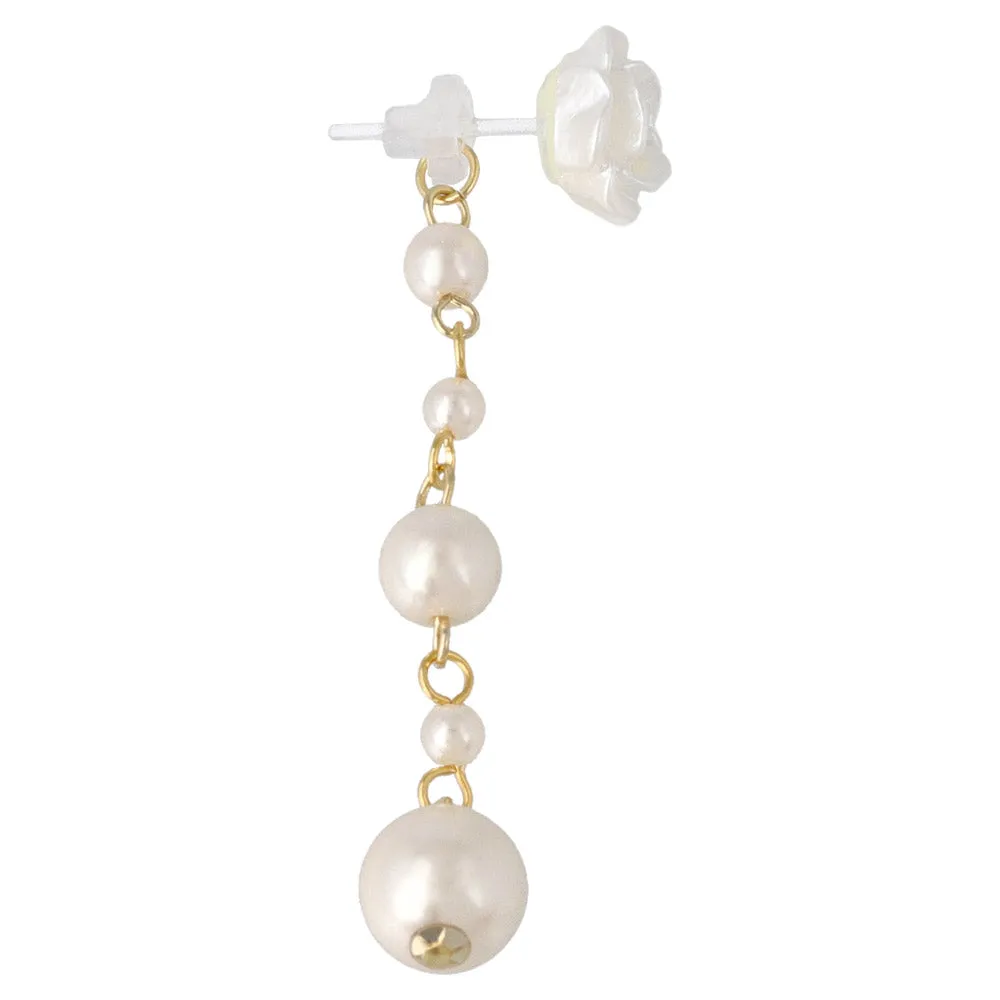 Rose and Gradient Pearl Drop Plastic Earrings