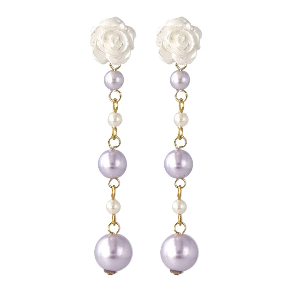 Rose and Gradient Pearl Drop Plastic Earrings