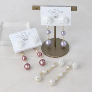 Rose and Gradient Pearl Drop Plastic Earrings