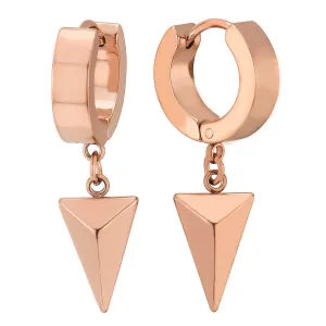 Rose Gold Dangling Triangle Pyramid Huggie Hinged Earrings for Men Women, Stainless Steel, 2pcs