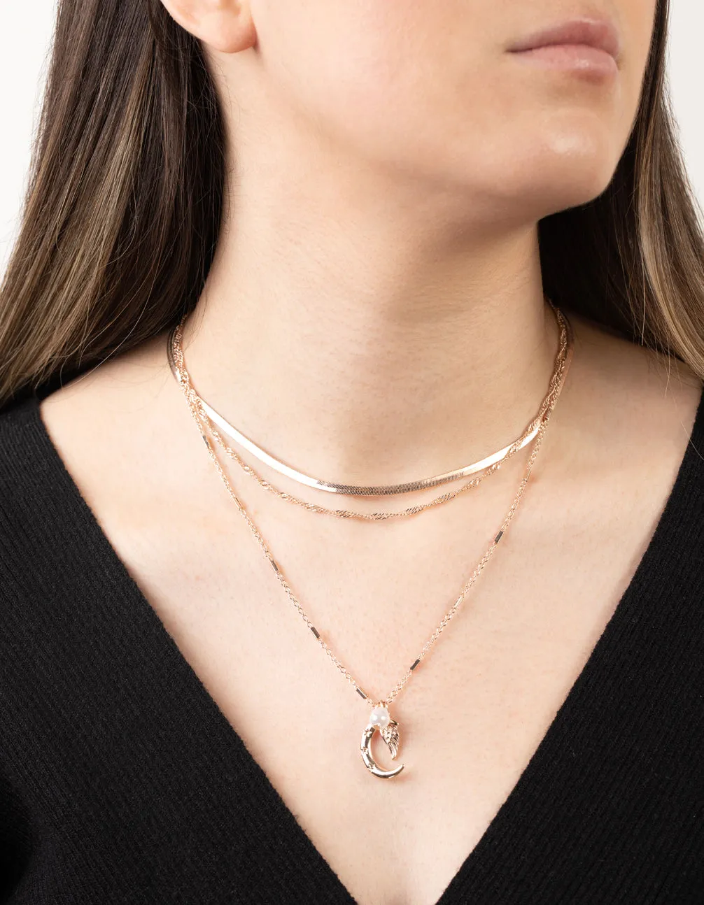 Rose Gold Short Celestial 3-Row Necklace