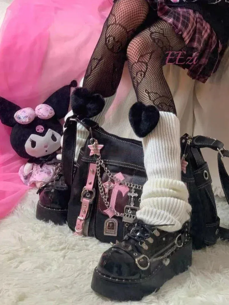 Sanrio Cross Trend Vintage Chains Pink Punk Gothic Bag