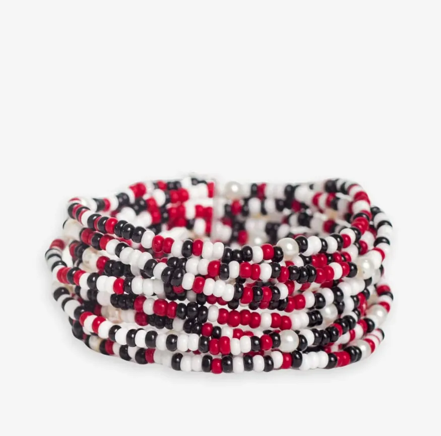 Set of 10 Stretch Bracelets, Black/Red/White | Ink   Alloy