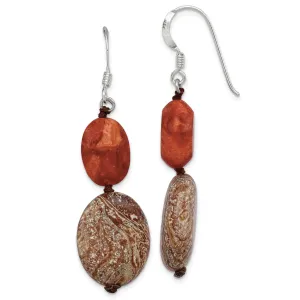 Silver Red Stone Zebra Jasper Dangle Earrings