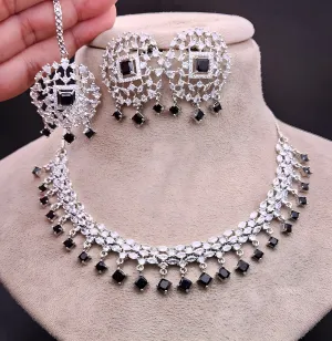 Silver White and Black Necklace Set