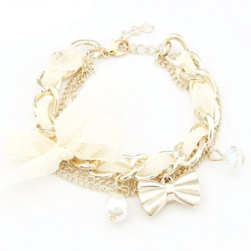 Simulated Pearl Charm Gold Color Bracelets Bangles