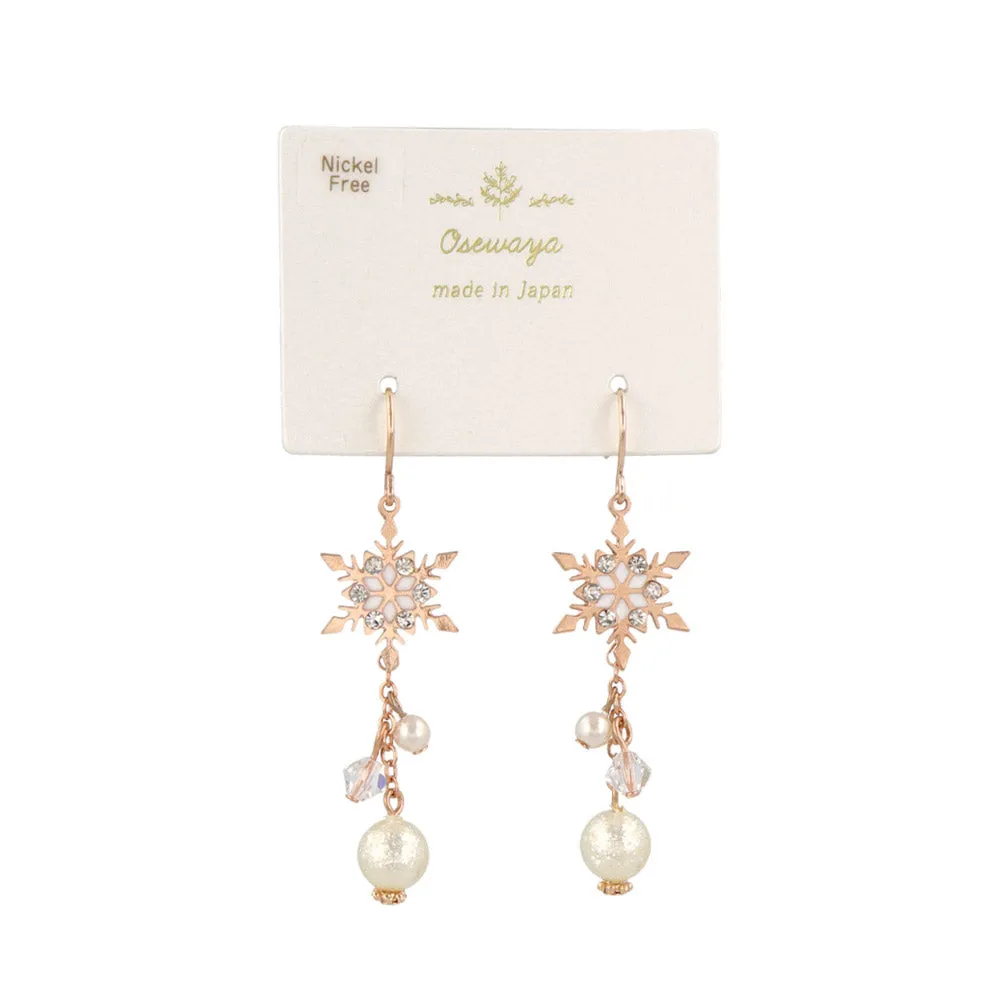 Snowflake and Pearl Drop Earrings