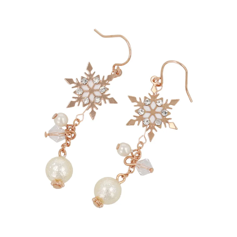 Snowflake and Pearl Drop Earrings