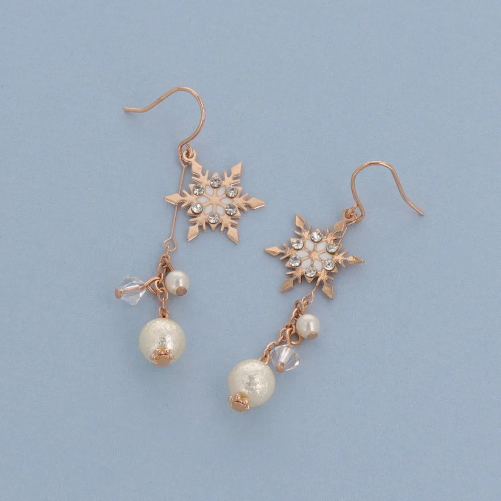 Snowflake and Pearl Drop Earrings