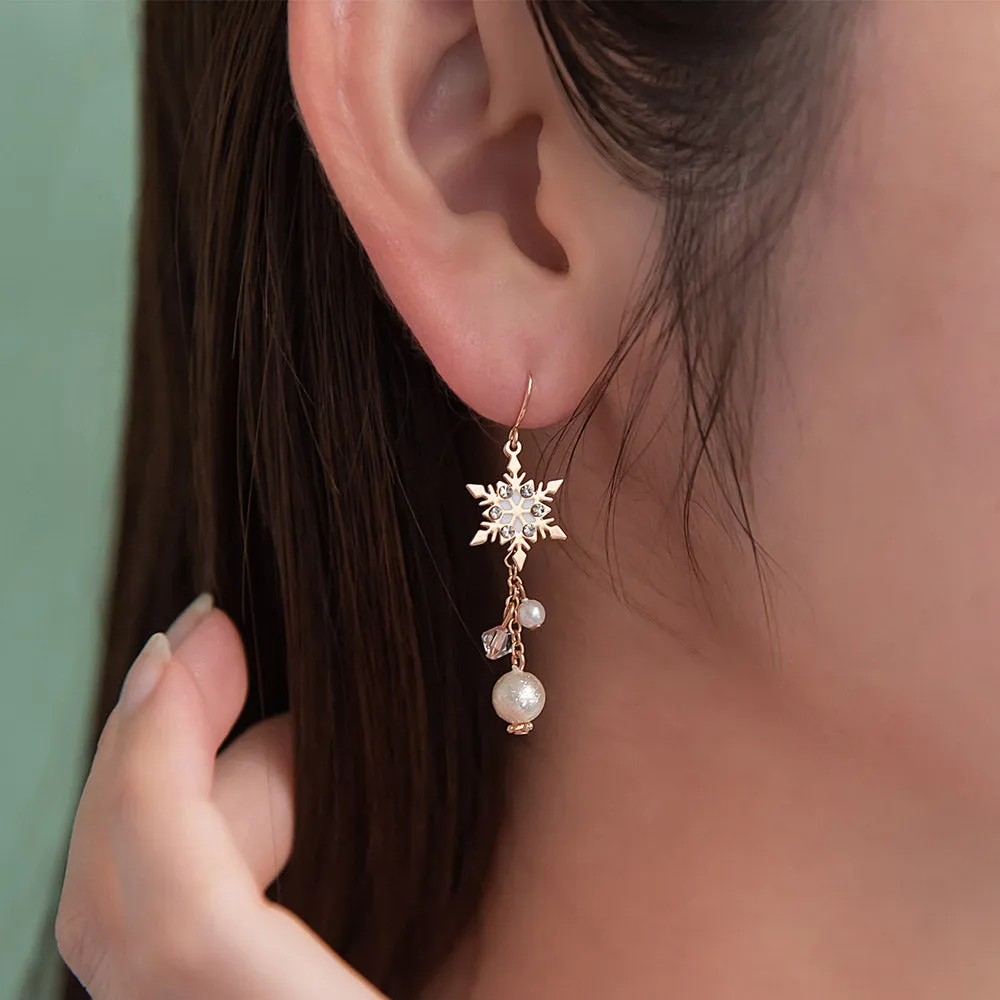 Snowflake and Pearl Drop Earrings