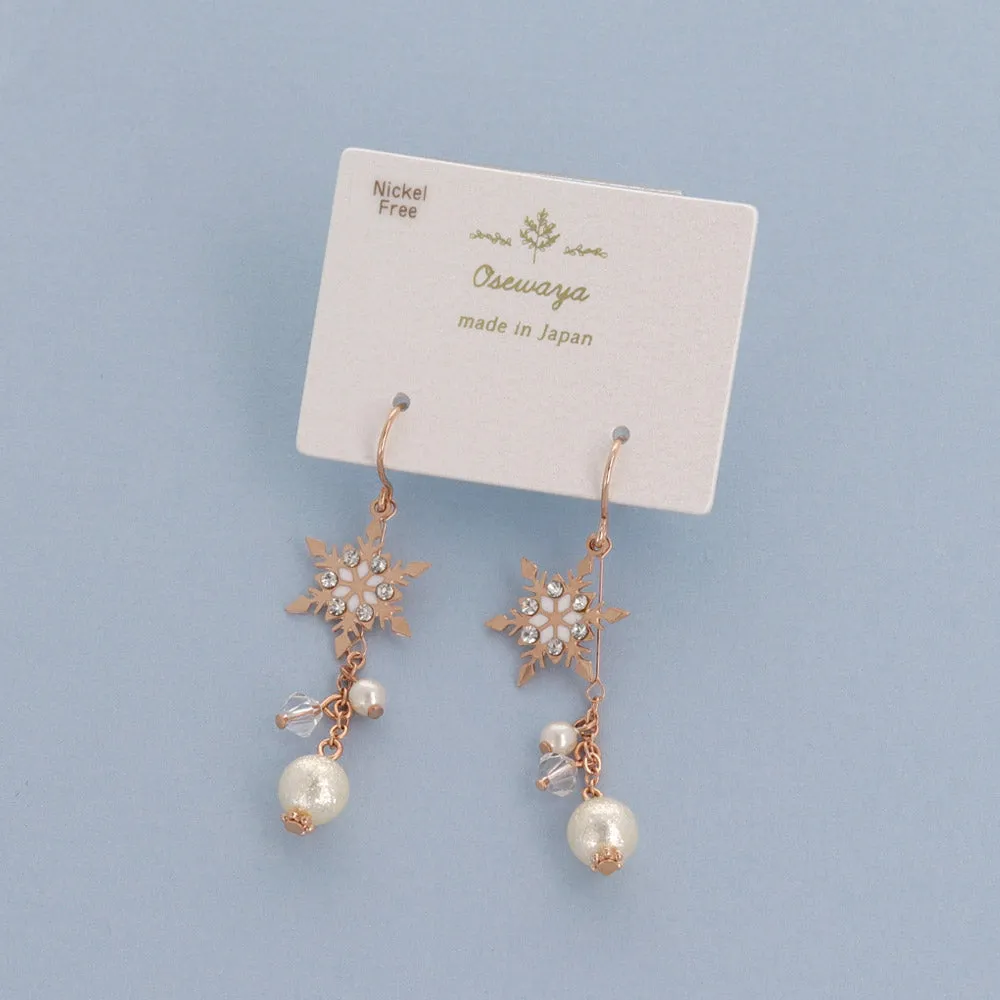 Snowflake and Pearl Drop Earrings