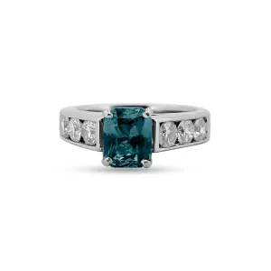 Sold! 2.50 Carats Radiant Cut Teal Sapphire and Diamond Ring