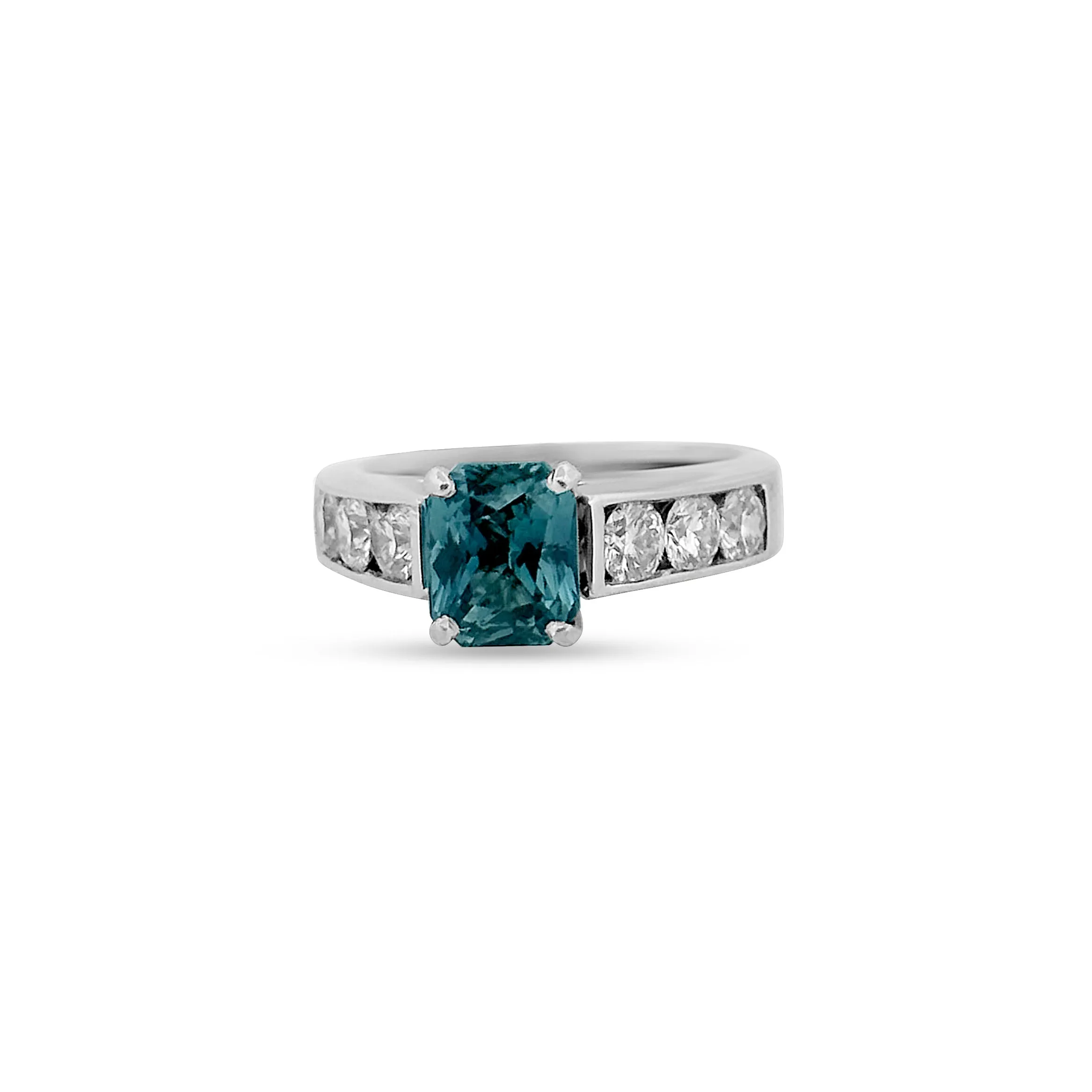 Sold! 2.50 Carats Radiant Cut Teal Sapphire and Diamond Ring