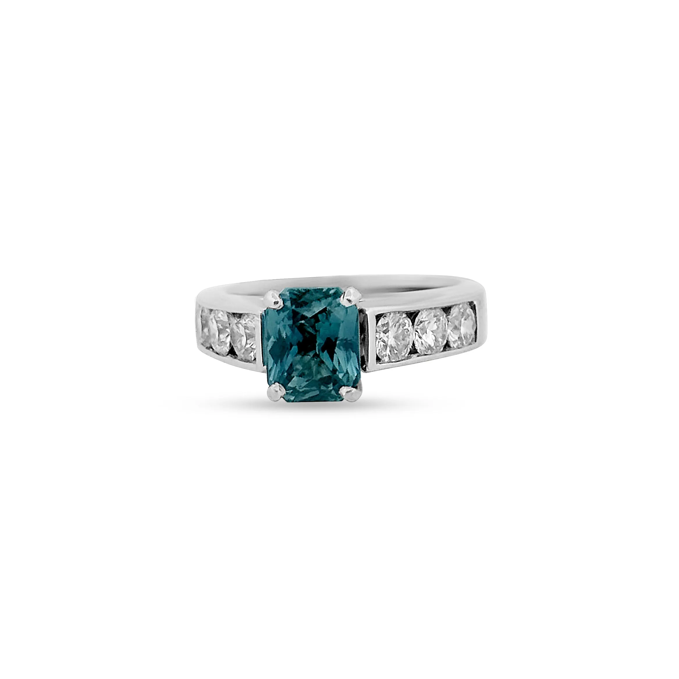 Sold! 2.50 Carats Radiant Cut Teal Sapphire and Diamond Ring