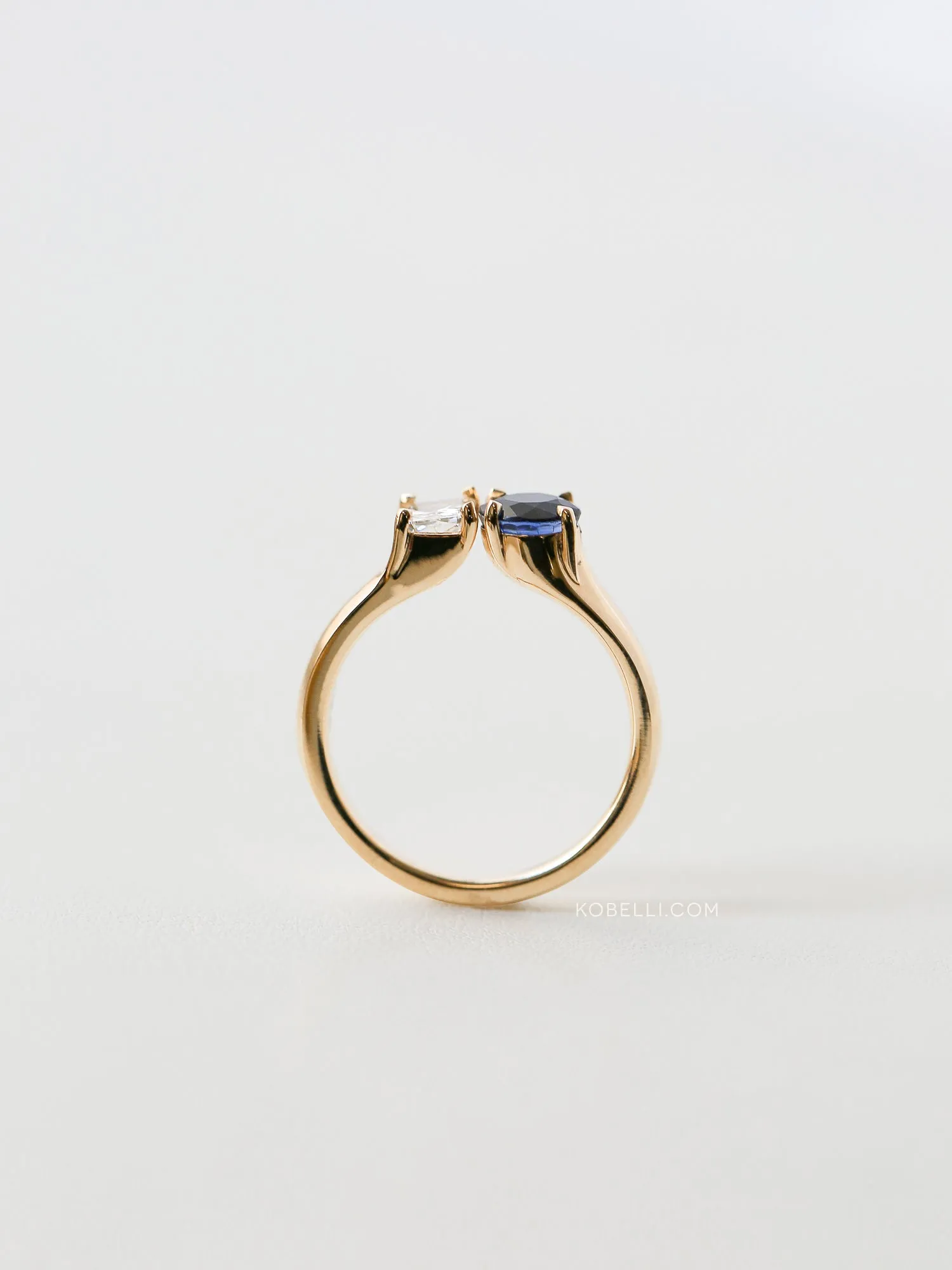 Solid 14k Gold Sapphire & Diamond Deux Ring