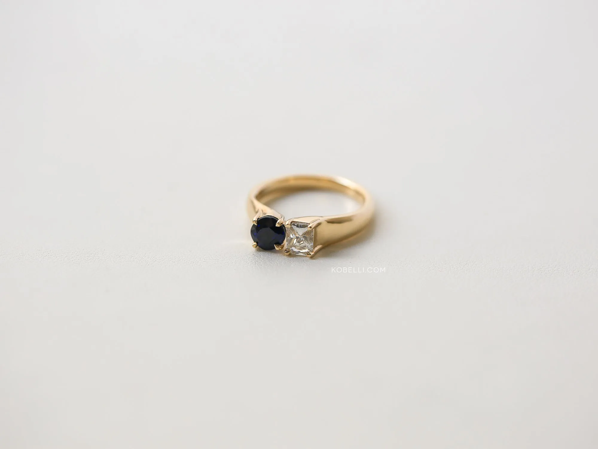 Solid 14k Gold Sapphire & Diamond Deux Ring