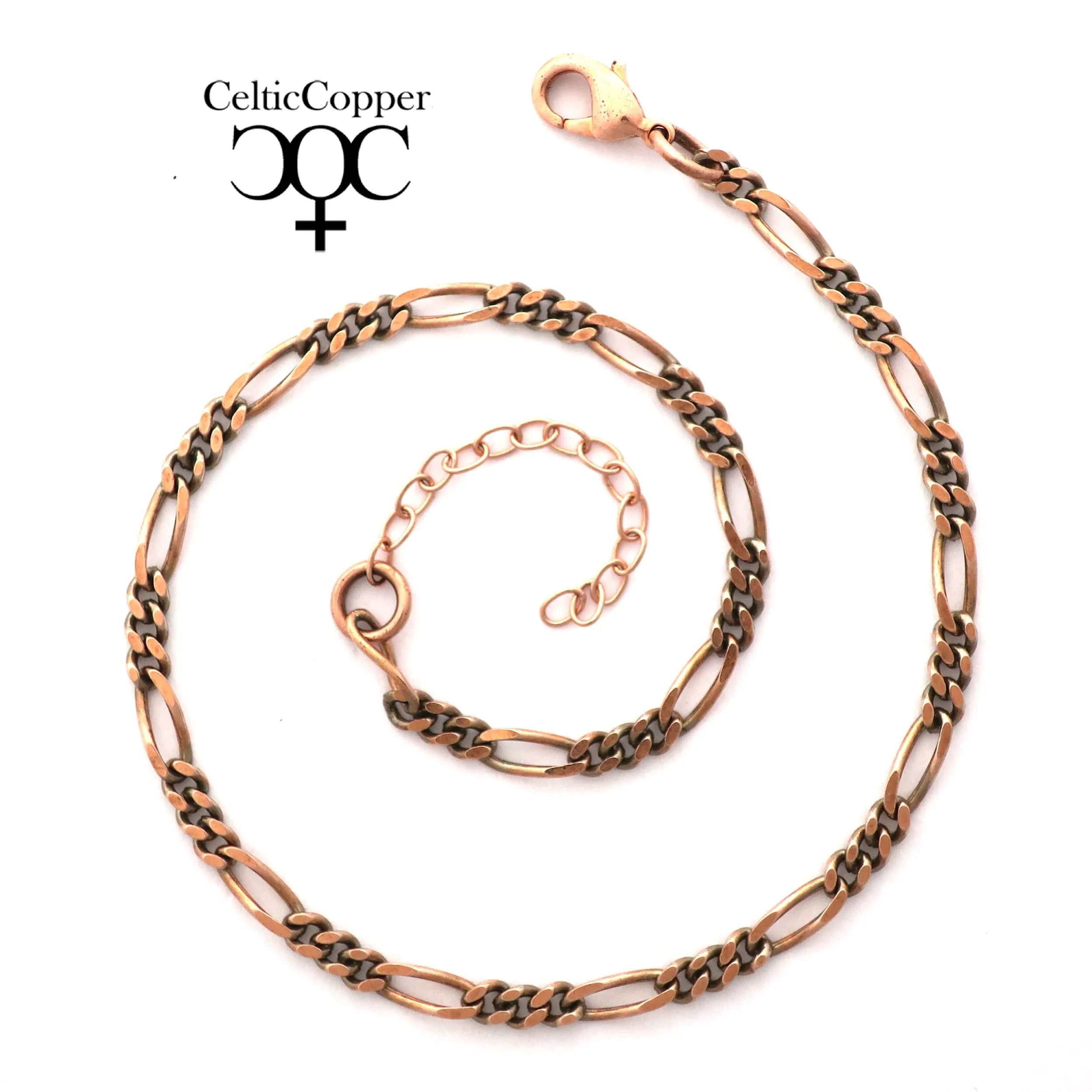 Solid Copper Anklet Set Fine Figaro Chain Anklet Bracelets AC41M Matching Set of 2 Solid Copper Anklet Chains