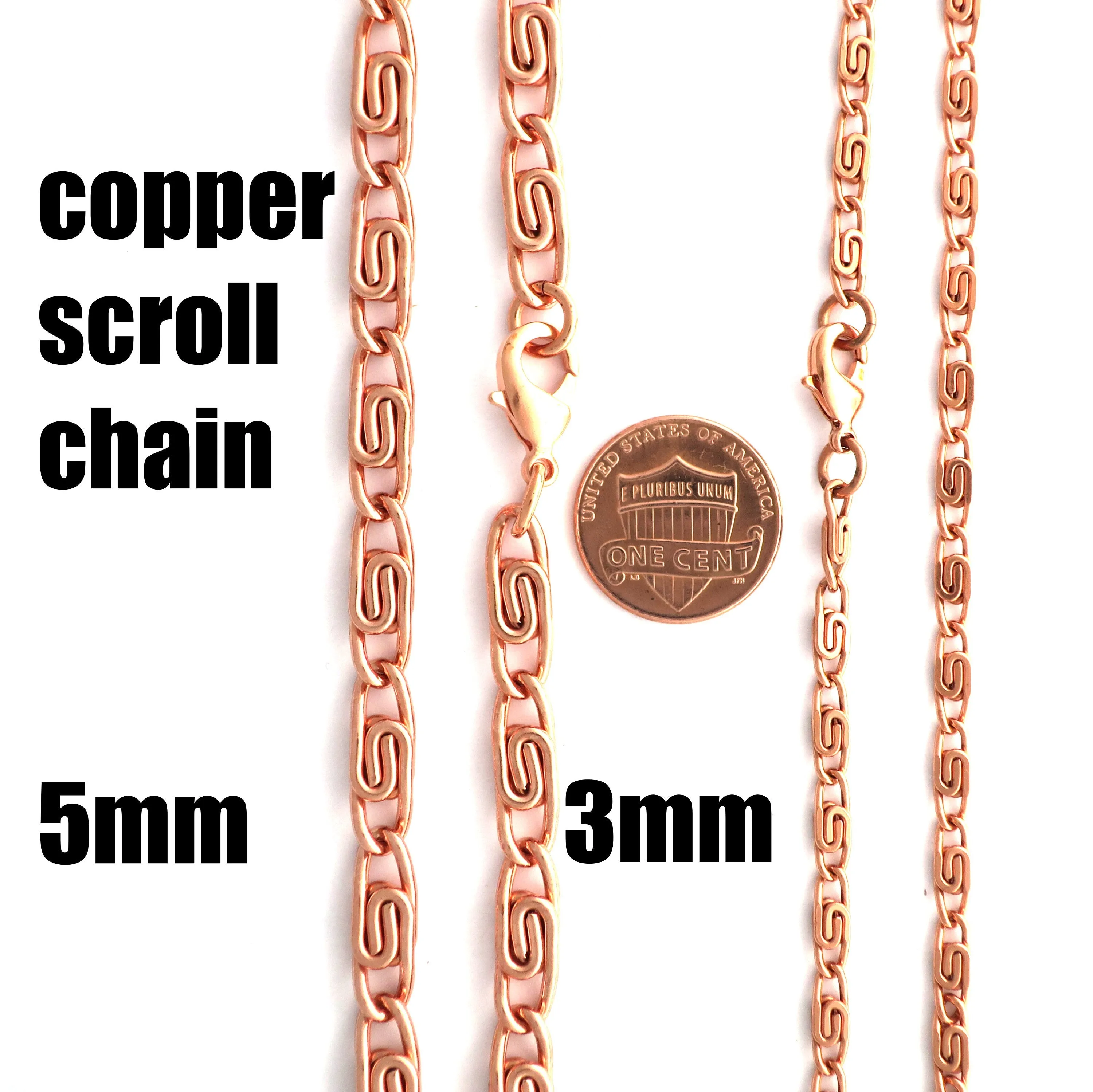 Solid Copper Celtic Scroll Necklace Chain NC66 Medium 5mm Copper Scroll Chain Necklace 20 Inch Relaxed Fit Chain