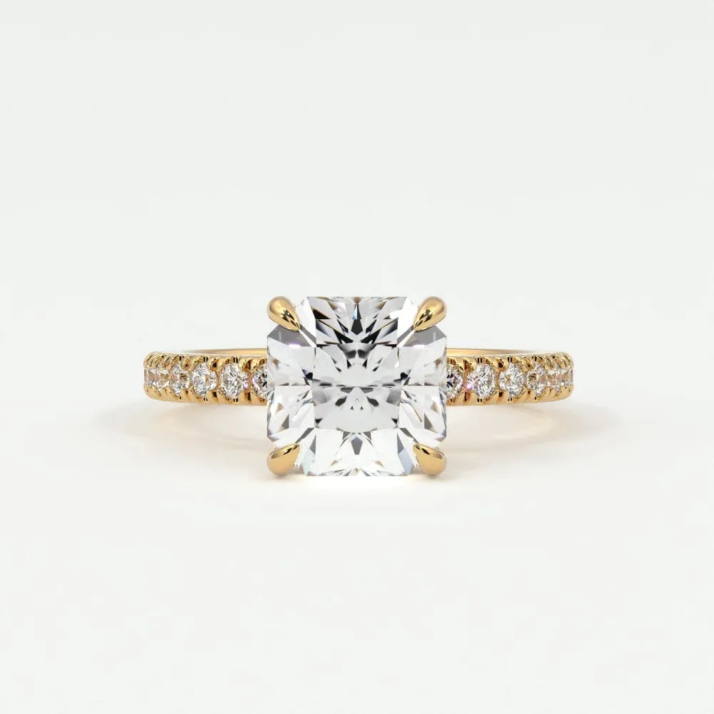 Square Radiant Diamond Pave Band, Hidden Halo