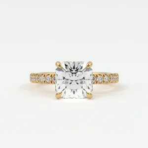 Square Radiant Diamond Pave Band, Hidden Halo