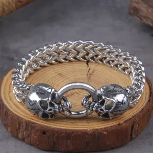 Stainless Steel Nordic Double Skull Head Viking Bracelet