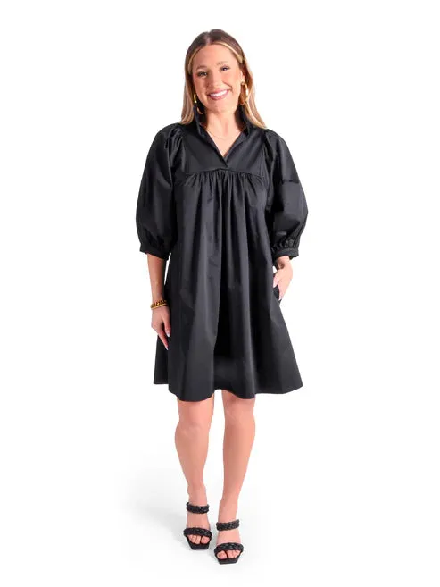 Stella Dress (Black Cotton Poplin)