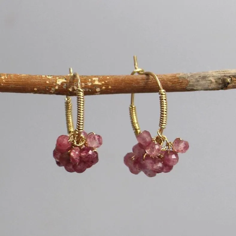 Strawberry Quartz Bouquet Hoop Earrings