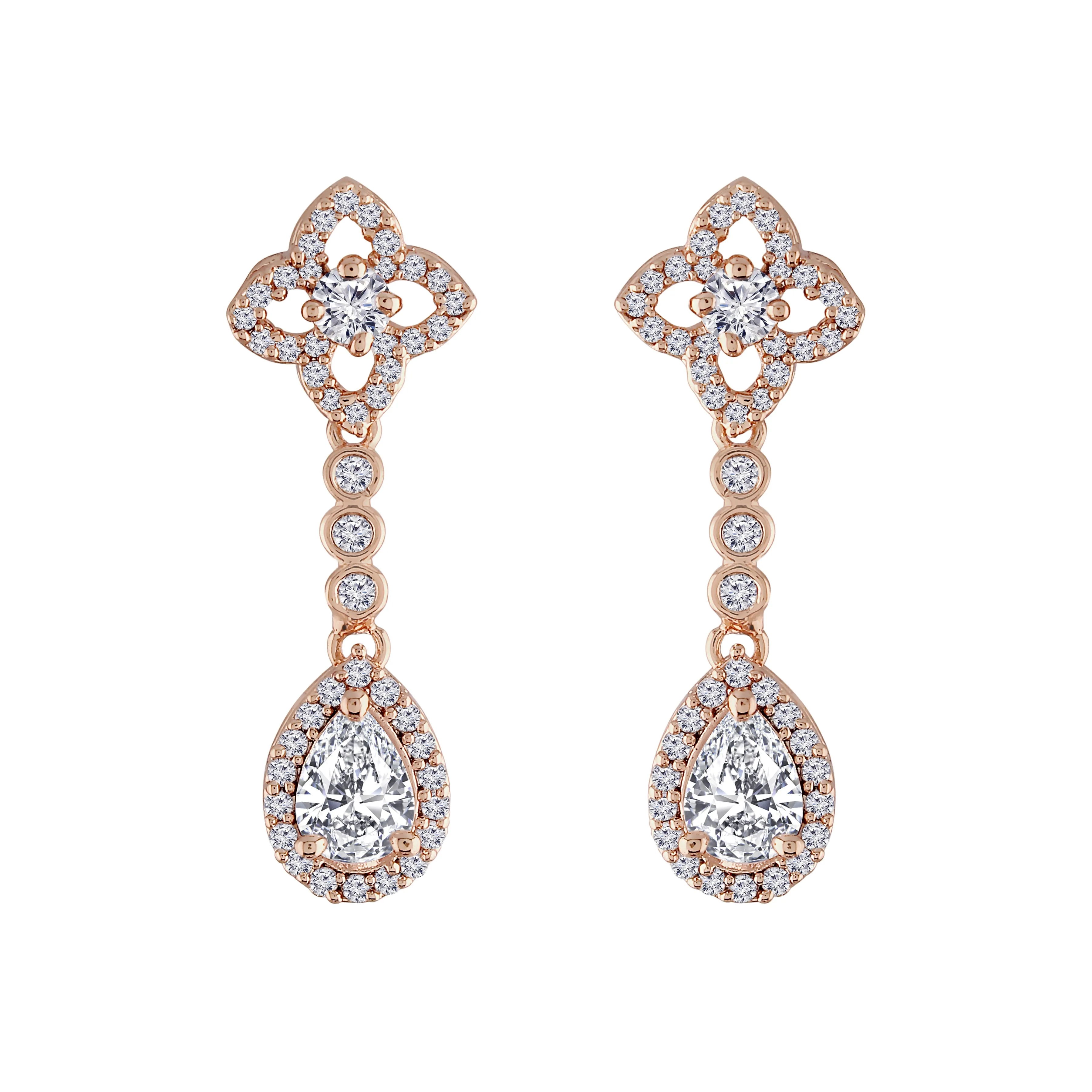 Stylish Latest Fashion Rose Gold Plated Glittering Crystal AD Stone Dangle & Drop Earrings for Women & Girls