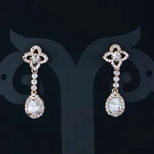 Stylish Latest Fashion Rose Gold Plated Glittering Crystal AD Stone Dangle & Drop Earrings for Women & Girls