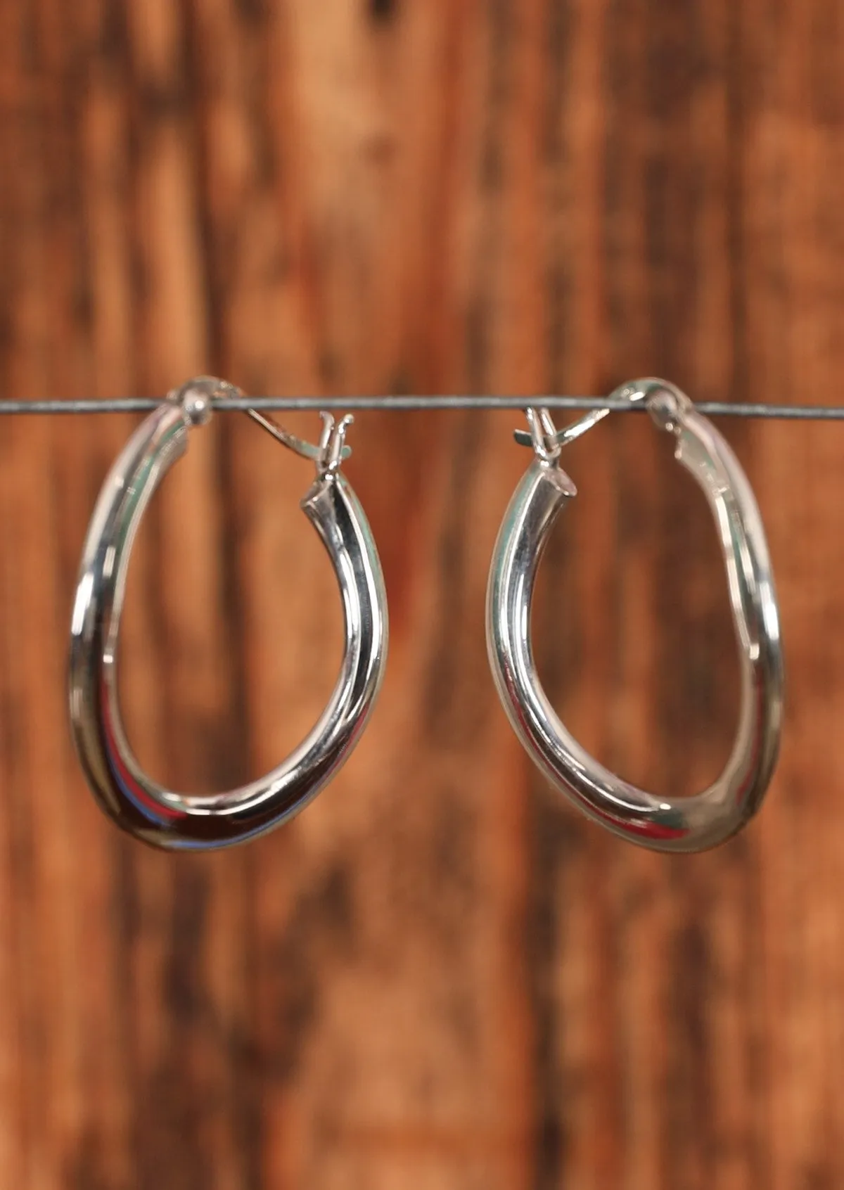 Subtle Wave Silver Hoops