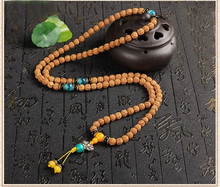 Tibetan Silver Rudraksha 108 Mala Beads