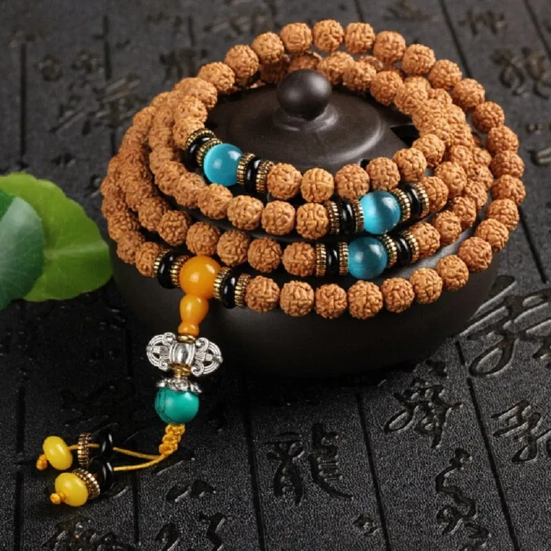 Tibetan Silver Rudraksha 108 Mala Beads