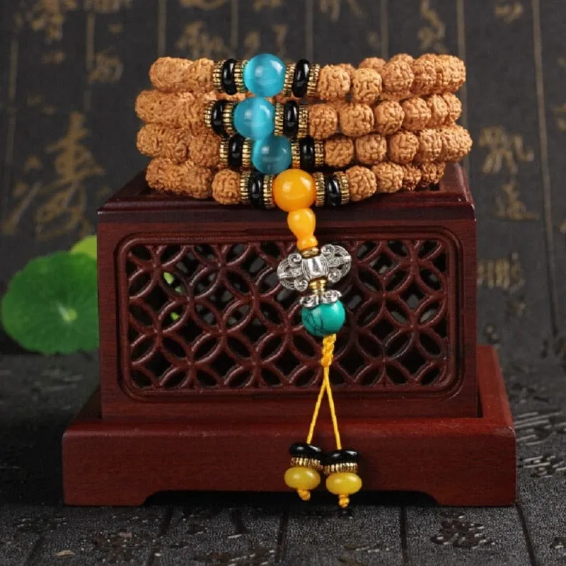 Tibetan Silver Rudraksha 108 Mala Beads