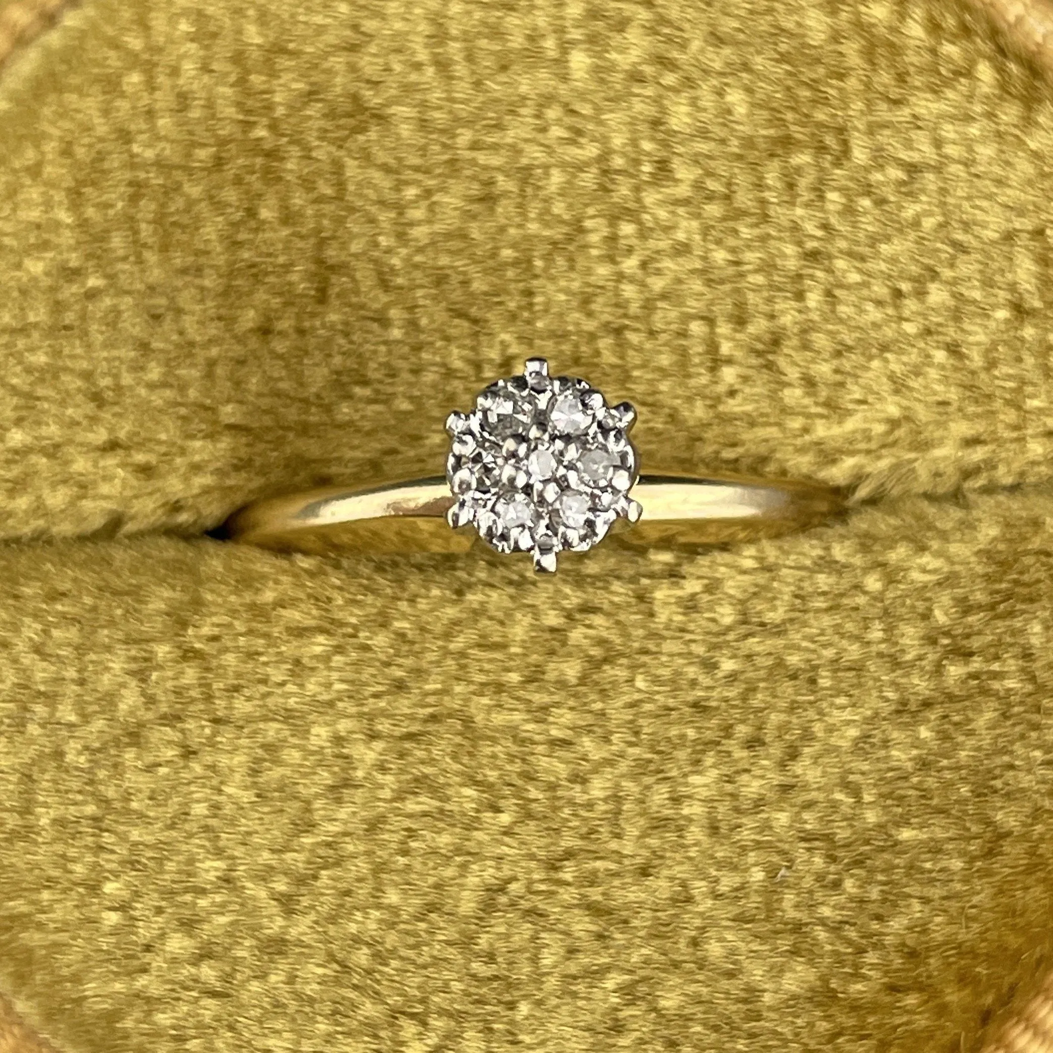 Vintage Art Deco Style 10K Gold Diamond Cluster Engagement Ring, Sz 6.5