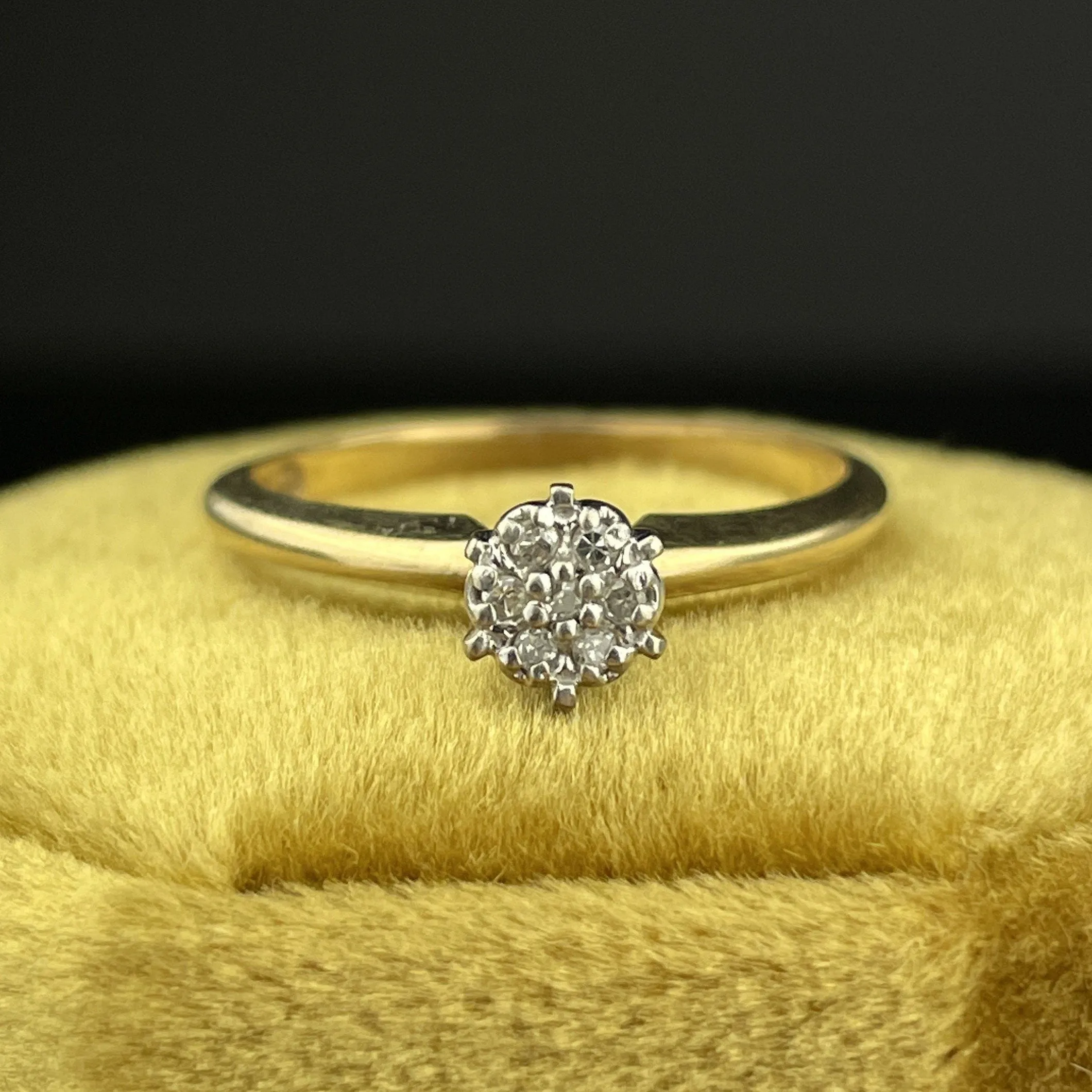 Vintage Art Deco Style 10K Gold Diamond Cluster Engagement Ring, Sz 6.5