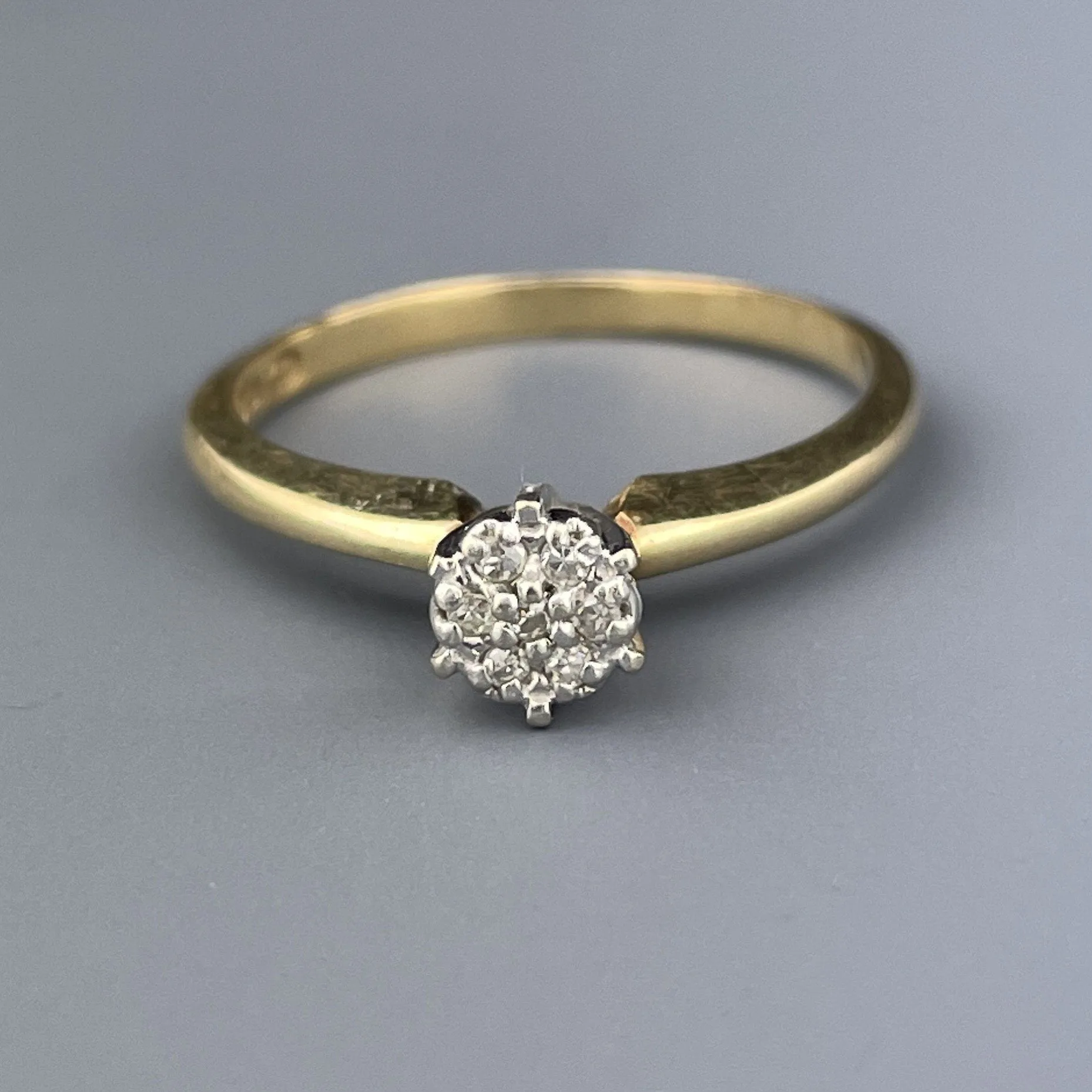 Vintage Art Deco Style 10K Gold Diamond Cluster Engagement Ring, Sz 6.5