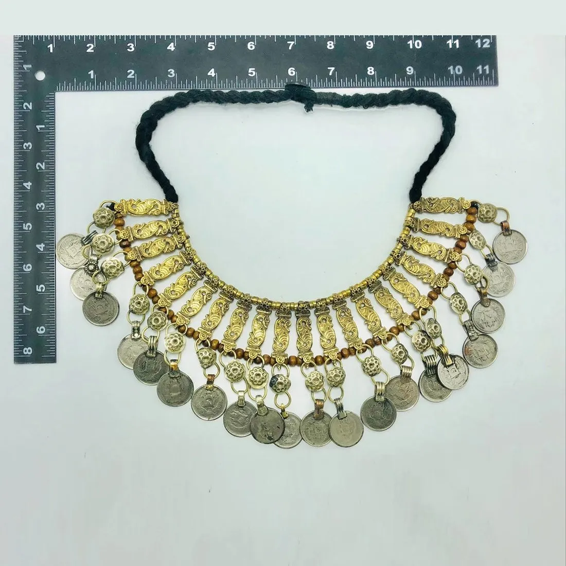 Vintage Coins Choker Necklace With Beaded Multilayers Chains