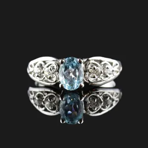 Vintage Sterling Silver Blue Topaz Heart Ring